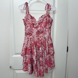 Pink Patchwork Floral Mini Dress